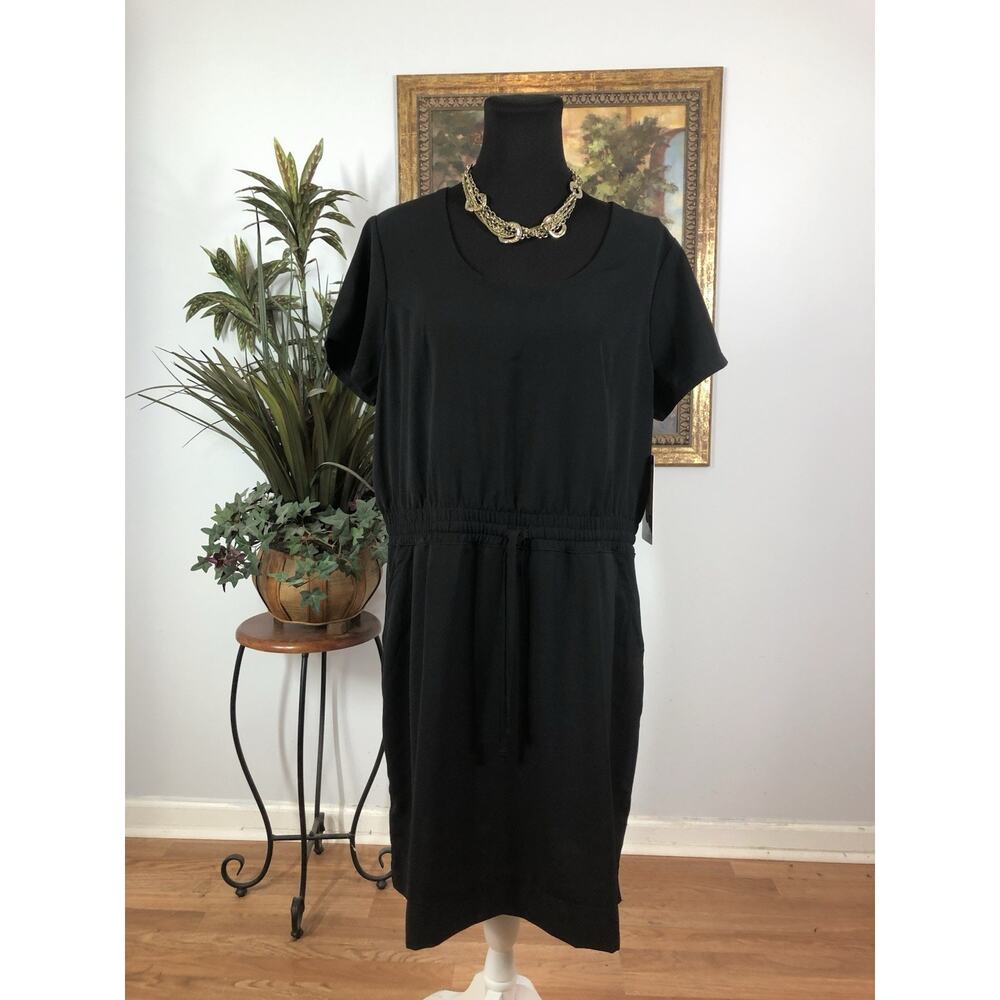 32 Heat Cool Women Lightweight Twill Pocket Dress Black Short Sleeve Boho Large